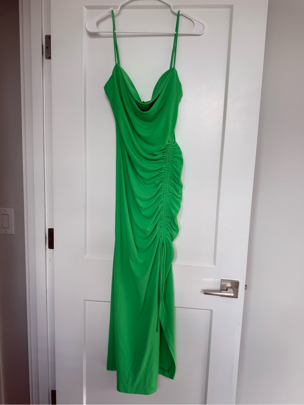 Zara Emerald Green One-Shoulder Draped Ruched Slip Dress